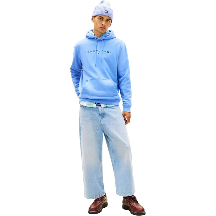 Чоловічий худі Tommy Jeans Linear Logo з капюшоном, колір Light Horizon Blue, розмір S