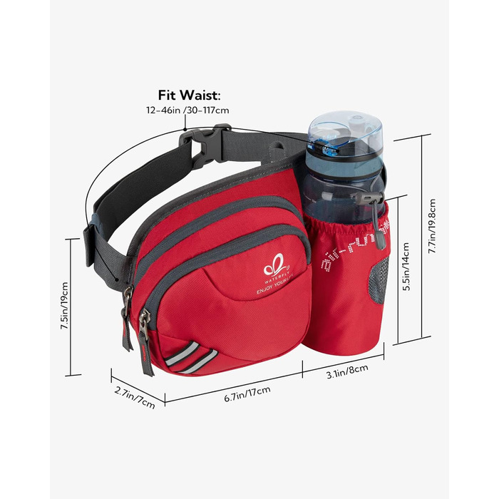 Спортивна поясна сумка WATERFLY з тримачем для пляшки, для жінок та чоловіків, червона