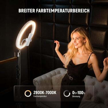 NEEWER Комплект кільцевого світла для фото та відео: 48 см, 52 Вт, регульоване LED кільцеве світло з штативом та Bluetooth для смартфона, YouTube, селфі (RH12B Pro)