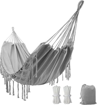 Гамак Boho для двох, до 204 кг, з чохлом, для саду, патіо, двору, кімнати, сірий