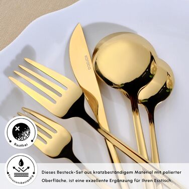 Karaca Orion Shiny Gold 30-Piece Cutlery Set - Knives, Forks, Spoons, Cake Forks, Stainless Steel, Dining Cutlery Tableware Set - Healthy and Hygienic, Modern Design