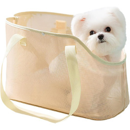 Сумка-переноска для собак і котів, літня, дихаюча сітка, пляжна сумка, переноска для цуценят, м'яка, складана, для подорожей на відкритому повітрі (жовта, M)