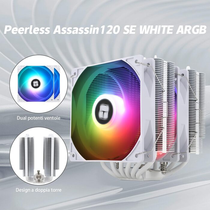 TR Peerless Assassin 120 SE ARGB - білий кулер для CPU з 6 heatpipes, 120 мм вентилятори, для AMD AM4 AM5/Intel 1700/1150/1151/1200