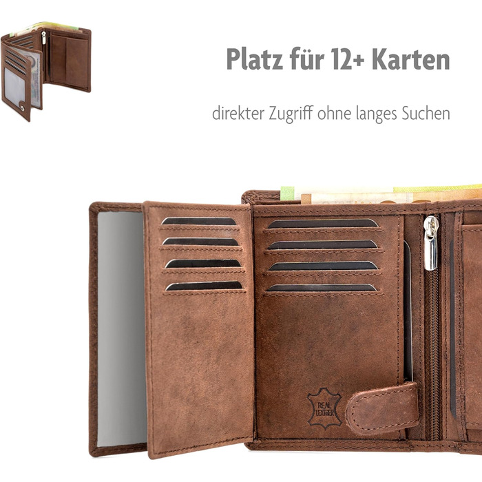 Fa. Volmer® Leather Wallet made from genuine buffalo leather | Large Wallet for Men & Women | RFID protection tested by TÜV in Brown (Iron) color