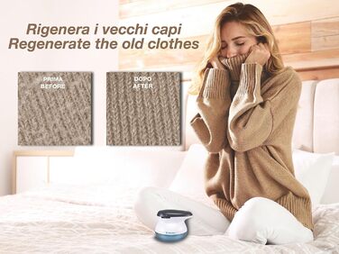 BEPER 50.245 USB-аккумуляторний видальник ворсу зі сталевими лезами. Видаляє ворс та ковтунці. Білий/блакитний, перезаряджається через USB