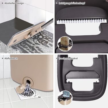 Myiosus Mop Set with Bucket, Mop, Floor Scrubber with 6 Microfiber Pads, 360° Flat Mop with Stainless Steel Handle, Space-Saving, Portable Mop Bucket with Wringing Function for All Floors