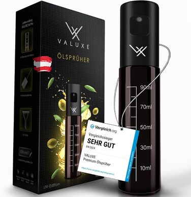 Розпилювач для олії та оцту VALUXE® з УФ-захистом, скляний, чорний - дозатор для оливкової олії, розпилювач олії 100 мл