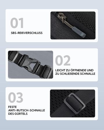 WATERFLY Поясна сумка на пояс для чоловіків та жінок: спортивна сумка на талію, сумка-шоппер, сумка на стегно для подорожей, піших прогулянок, дресирування собак, активного відпочинку на природі. Чорний, сірий колір.