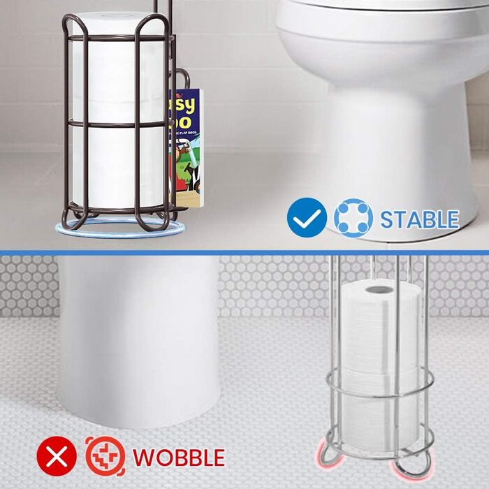 Тримач туалетного паперу TreeLen Mega Roll з нержавіючої сталі, тримач для серветок, стійка для туалетного паперу з полицею для телефону/ганчірки та підставка для журналів, хром (для 4 рулонів, чорний тримач туалетного паперу)