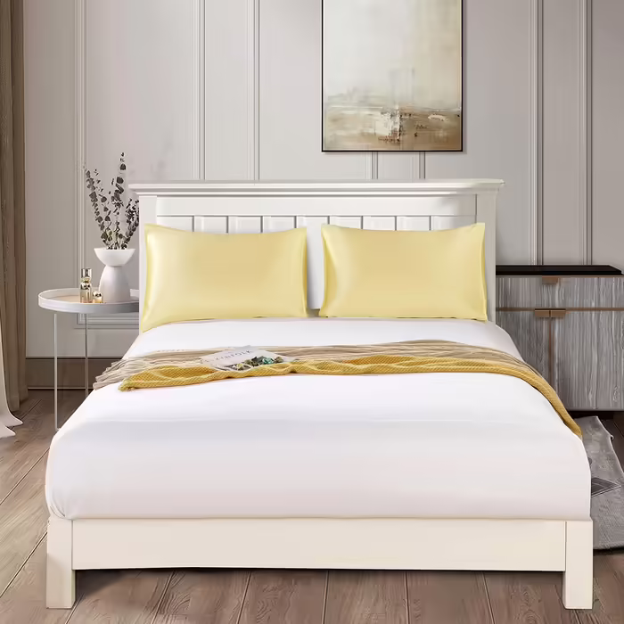 Silk 22 Momme Silk Pillowcase Set of 2, 100% Mulberry Silk Pillowcase for Hair and Skin with Envelope Closure, Soft and Smooth Silk Pillowcase, 50 x 66 cm Yellow Yellow 50x66cm