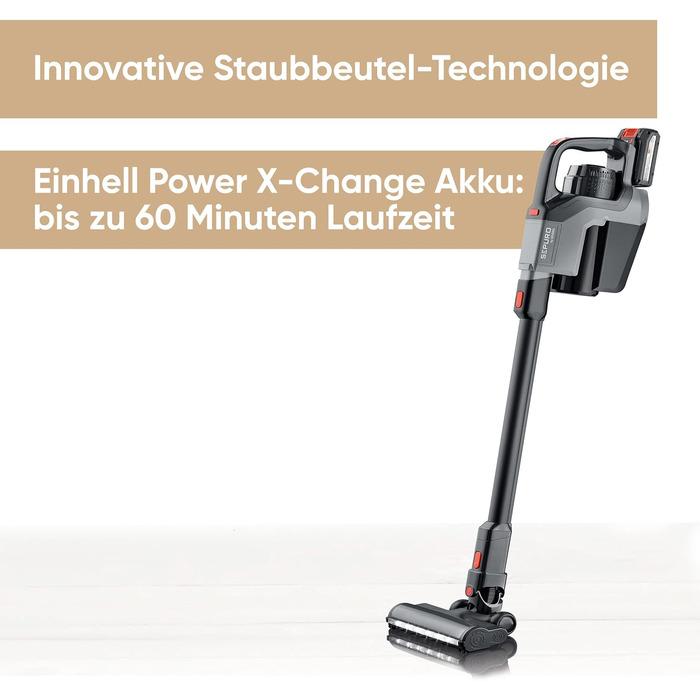 SEVERIN SEPURO акумуляторний ручний та стійковий пилосос з інноваційною технологією пилозбірників та акумулятором Einhell Power, бездротовий пилосос з мішком для алергіків, акумуляторний пилосос, мішковий варіант HV 7185