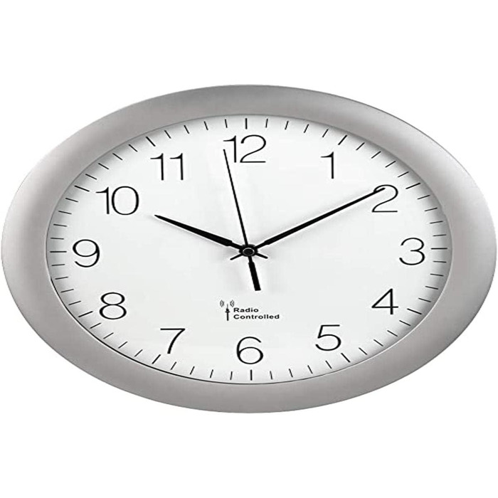 Hama Radio Wall Clock (30cm kitchen clock, silent radio clock with large dial, analog living room clock incl. battery) Silver