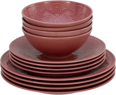 Набір посуду CreaTable Serie Orient Mandala 18 предметів, порцеляновий, червоний, для мікрохвильової печі та посудомийної машини, виготовлено в Європі