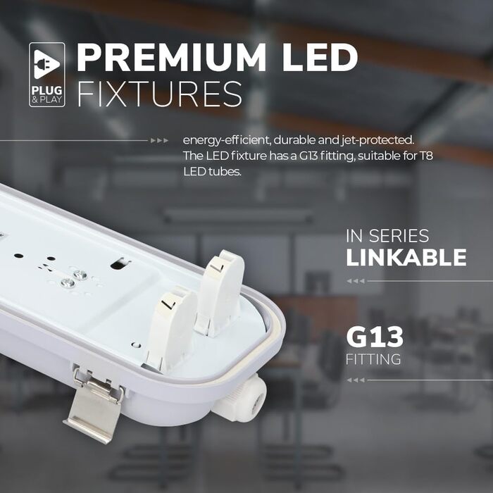 HOFTRONIC LED Damp-Proof Light 150cm Cool White 60W 10500lm Flicker-Free Linkable T8 Workshop Lamp IP65 Waterproof Basin Light Double for Garage, Cellar, Office (110lm/W, 4000k)