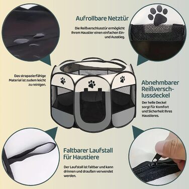 Складана вольєр для цуценят та котів 74x74x43 см - сірий. Підходить для собак, котів, кроликів.