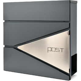 Поштовий ящик Verda з газетницею, нержавіюча сталь, антрацит, 2 ключі - дизайнерський настінний поштовий ящик з прихованим замком