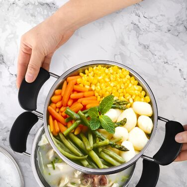 ZENFUN Stainless Steel Steamer Pot with Basket, 1.6 Liter Soup Pot with Glass Lid, Mini Steamer Cookware with Handle for Vegetables, Sauce for Stove, Induction, Gas, Electric, Grill