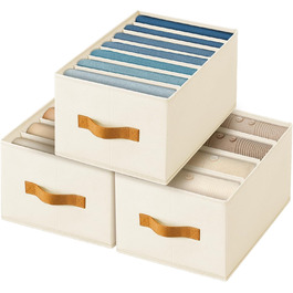 4 Piece Drawer Organizer Jeans Closet Organizer Foldable Storage Box with Compartments for Storing Clothes, Jeans, Shirts, Blankets, Underwear (14in. 3 Pack (4/5/7 Grids), Beige)