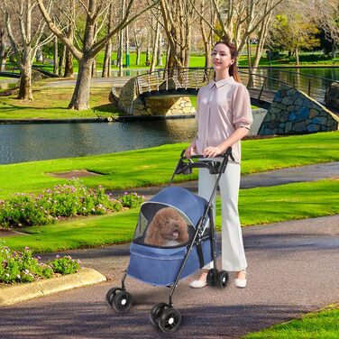 Візок для собак Homewell 2в1: візок-будка, сумка-переноска з тримачами для напоїв, складаний, з гальмом, візок-джаггер для домашніх тварин, 50 x 70 x 99 см (блакитний)