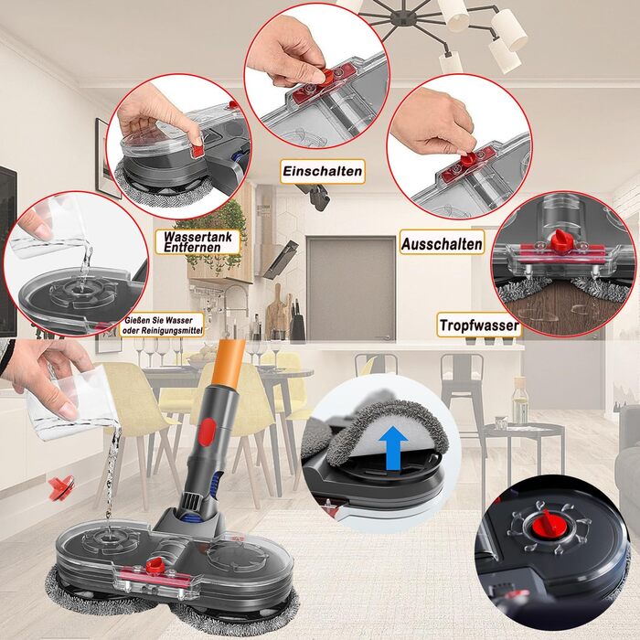 Електричний насадка для миття підлоги Dyson V11 V10 V8 V7 V15 - комплект з баком та 6 змінних серветок