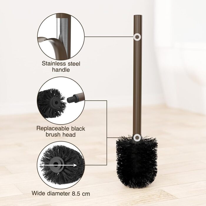 Stainless Steel Toilet Paper Holder with Brush - Freestanding Toilet Paper Roll Holder with Tray & Glass Shelf (Matte Brown)