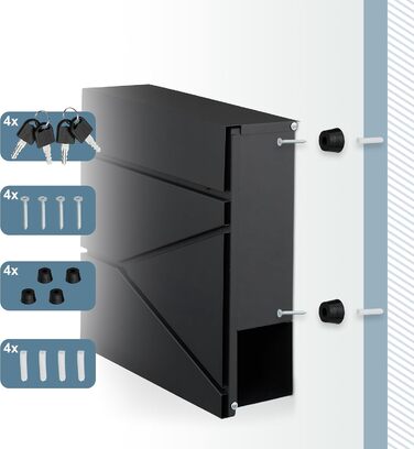 Поштовий ящик Relaxdays з газетницею, чорний, DIN C4, 37x37x11 см, вологостійкий, 4 ключі