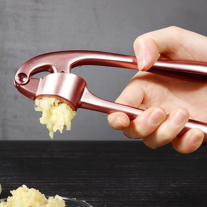 Преміум-нічна прес для часнику з нержавіючої сталі – прес для часнику, подрібнювач та очищувач, набір, стійкий до миття в посудомийній машині та іржавіння (Рожевий)