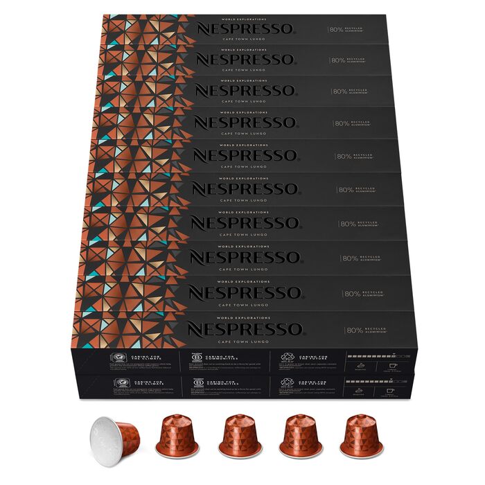 Кава капсульна NESPRESSO Original Cape Town Lungo, 50 шт. (200 капсул) | Сумісна з оригінальними кавомашинами | Змішана арабіка та робуста, темне обсмаження