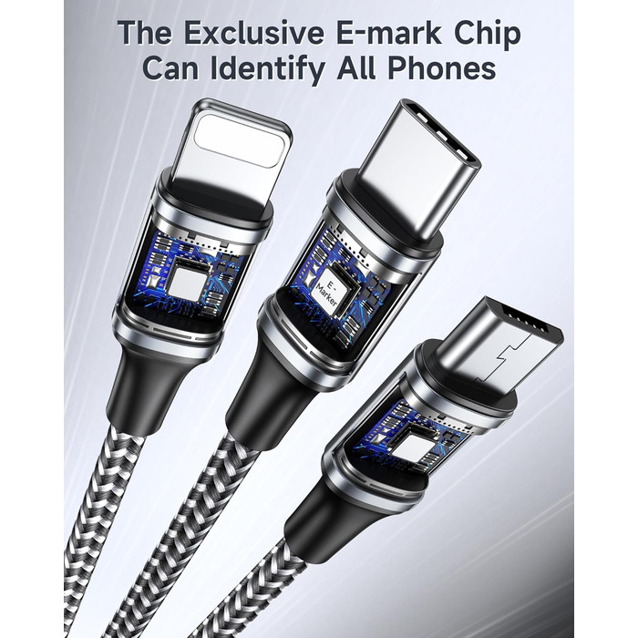 Кабель RAVIAD 100W USB-C 3-в-1 (1.2м) з E-Mark для iPhone, Galaxy, MacBook