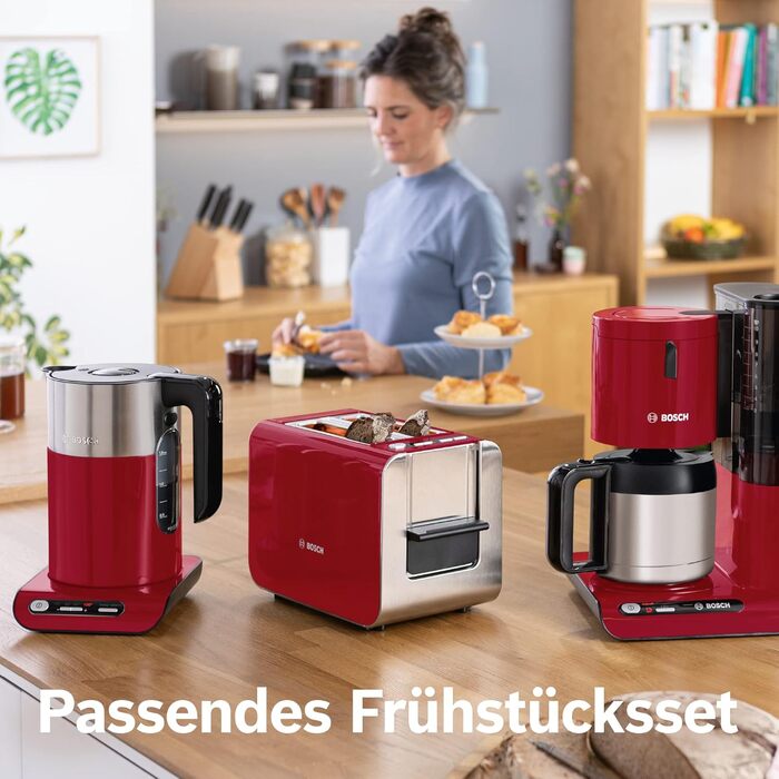 Bosch Kettle Styline TWK8614P, automatic shut-off, overheat protection, temperature selection, keep-warm function, 1.5 L, 2400 W, red
