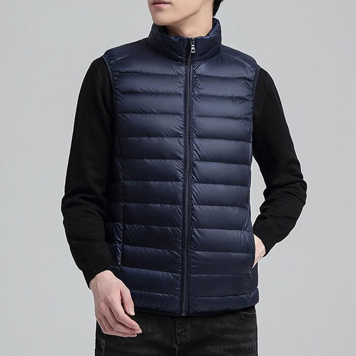 Чоловіча жилетка з пуху, утеплена, стегана, для активного відпочинку, водовідштовхувальна, без рукавів (Синій, XXL)