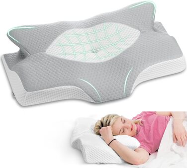 Elviros Orthopedic Cervical Pillow made of Memory Foam, Removable Ergonomic Neck Roll for Neck and Shoulder Pain, Neck Support Pillow, 56 x 11/9 x 33 cm, Silver-Gray Silver Gray 54 x 11/9 x 33 cm