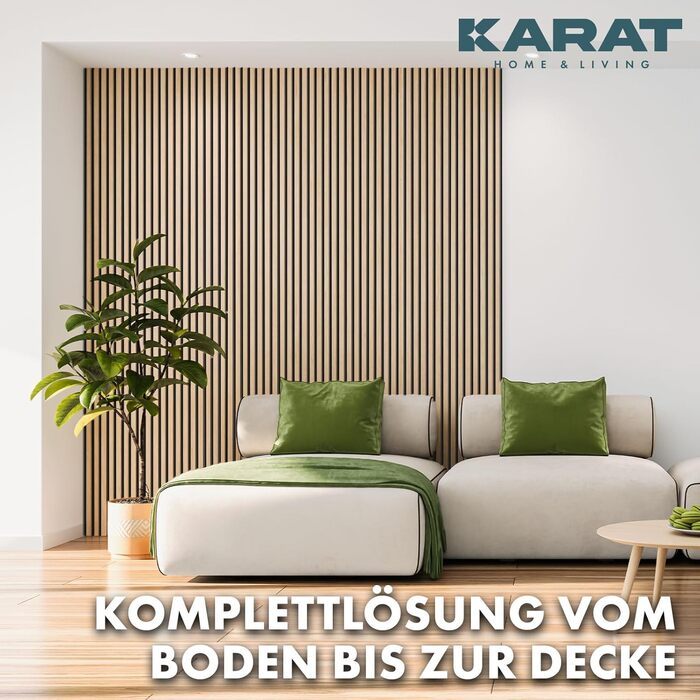 Акустичні настінні панелі KARAT з натурального шпона Білий дуб — декоративна рейкова стіна з дерева та фетру для шумоізоляції та звукопоглинання (275 x 27 см)