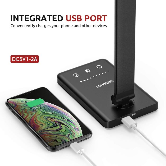 LED настільна лампа з регулюванням яскравості, 5 кольорів та 10 рівнів, захист очей, сенсорне керування, складна, нічна лампа з акумулятором 2500mAh (чорний)