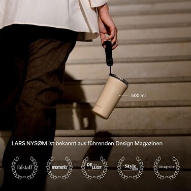 Термокружка для кави та чаю LARS NYSØM | 380 мл, з Tritan кришкою та петлею | Зі сталі, з ізоляцією, витокозахисна, Taupe Brown