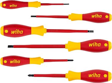 Набір викруток Wiha SoftFinish електричних 6 шт. – Плаский, Pozidriv, для електриків, ізольовані, стандарт IEC 60900, ергономічна ручка, професійний інструмент
