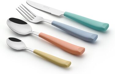EXZACT 24-Piece Cutlery Set - Stainless Steel with Vividly Colored Plastic Handles - Comfortable to Hold - 6 x Forks, 6 x Knives, 6 x Dinner Spoons, 6 x Teaspoons (Mixed Color x 24)