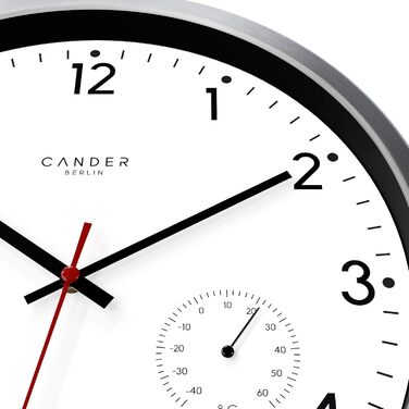 Cander Berlin MNU 3330 White Wireless Wall Clock with Temperature and Humidity Display, 12 inches (Ø) 30.5 cm