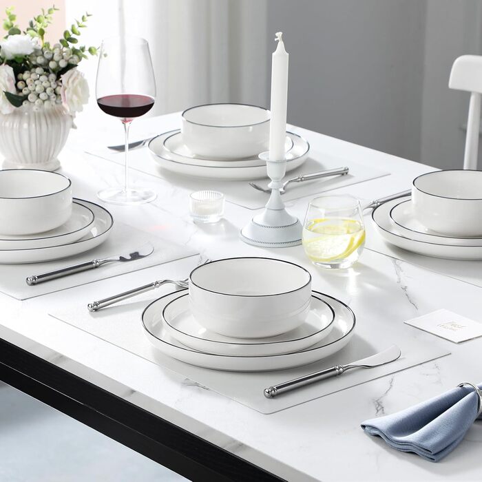 MALACASA, Luna Series, 12-Piece White Porcelain Dinnerware Set – Combination Set, including 4 Dinner Plates, 4 Dessert Plates, and 4 Cereal Bowls for 4 people