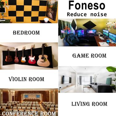 Акустичний поролон Foneso для звукоізоляції, 30x30x5 см, висока щільність 25кг/м³, шумопоглинаючі 3D панелі для студії, офісу та кімнати запису, чорний (48 шт)
