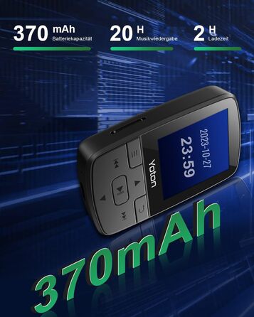 MP3-плеєр YOTON з Bluetooth 5.2, Hi-Fi звук, FM-радіо, диктофон, регулятор гучності, навушники, підтримка SD до 128 ГБ (Чорний)