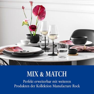 Villeroy & Boch – Manufacture Rock White Wine Glass Set, 4-Piece, White Wine Glasses, Wine Glass Black Stem, Beautiful Transparent Black Wine Glasses, Exceptional Wine Glasses, Crystal Glass