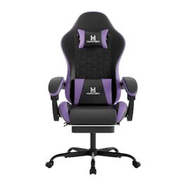 Ігрове крісло Racing Ergonomisch з підніжкою та масажним поперековим подушкою, навантаження до 150 кг, екошкіра, офісне крісло (Чорно-фіолетове)