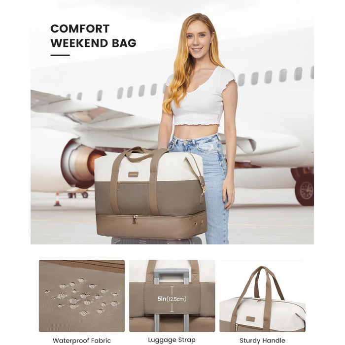 Сумка-мішок LOVEVOOK для жінок, 60L: дорожня, спортивна, для подорожей, з відділенням для взуття (55x42x25cm)