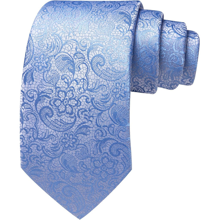 Краватка з шовковим візерунком пейслі Barry.Wang, комплект з кишеньковим хустинкою та запонками, для урочистих заходів та весілля, 3 шт. (Світло-блакитний пейслі)