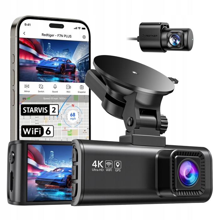 Автомобільний відеореєстратор REDTIGER F7NP 4K Dual DashCam з GPS, WiFi та суперконденсатором