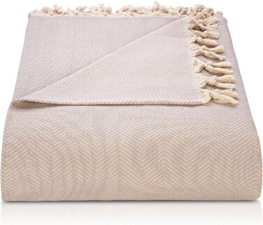 Покривало BOHORIA Tulum преміум, 100% бавовна, 170x230 см, велике покривало для ліжка, дивану чи софи з ялинковим візерунком, сепія