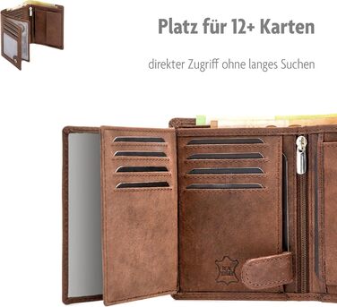 Fa. Volmer® Leather Wallet made from genuine buffalo leather | Large Wallet for Men & Women | RFID protection tested by TÜV in Brown (Iron) color