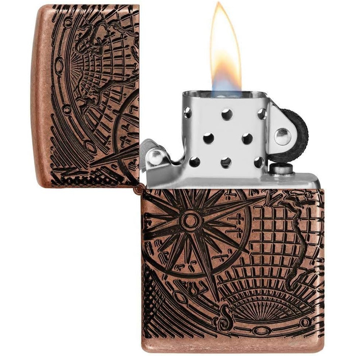 Zippo 29853 – World Map, Antique Copper – Gasoline Windproof Lighter, Refillable, in a High-Quality Gift Box