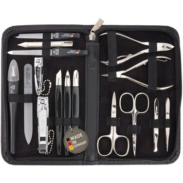 Набір манікюру та педикюру DREI SCHWERTER 'Cinisello' - 16 предметів | Чорний кейс з якісного шкірозамінника для догляду за руками та ногами. В комплекті: ножиці, кусачки, пінцет та багато іншого.